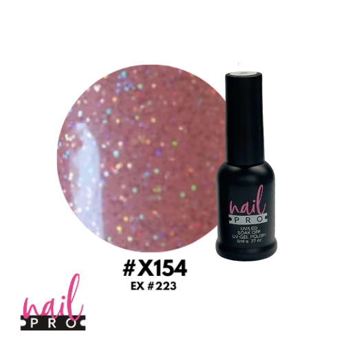 NAIL PRO Esmalte Permanente 8 ml X154 (ex223) Rosado pastel micro glitter