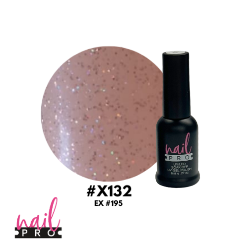 NAIL PRO Esmalte Permanente 8 ml X132 (ex195) Rosa traslúcido micro glitter