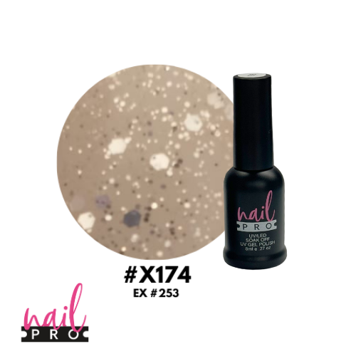 NAIL PRO Esmalte Permanente 8 ml X174 (ex253) Glitter Traslúcido silver