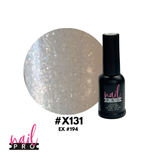 NAIL PRO Esmalte Permanente 8 ml X131 (ex194) Traslúcido micro glitter tornasol