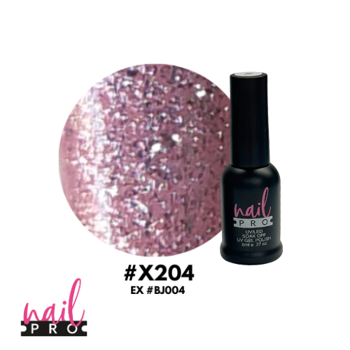 NAIL PRO Esmalte Permanente 8 ml X204 (exBJ004) Rosado Glitter intenso