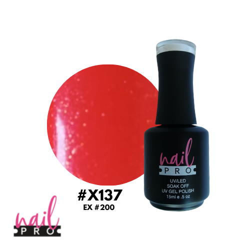 NAIL PRO Esmalte Permanente X137 (ex200) Rojo anaranjado glitter dorado