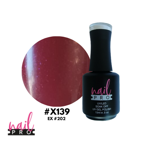 NAIL PRO Esmalte Permanente X139 (ex202) Burdeo con Micro glitter