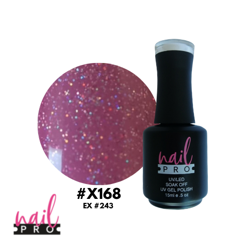 NAIL PRO Esmalte Permanente X168 (ex243) Rosa Lila Con micro glitter