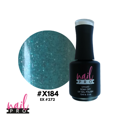 NAIL PRO Esmalte Permanente X184 (ex272) Verde Turquesa microglitter