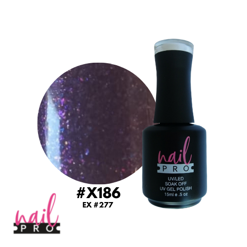 NAIL PRO Esmalte Permanente X186 (ex277) Morado con microglitter