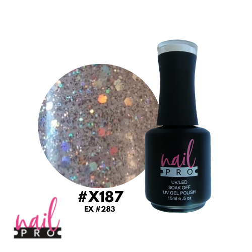 NAIL PRO Esmalte Permanente X187 (ex283) Gris glitter holo