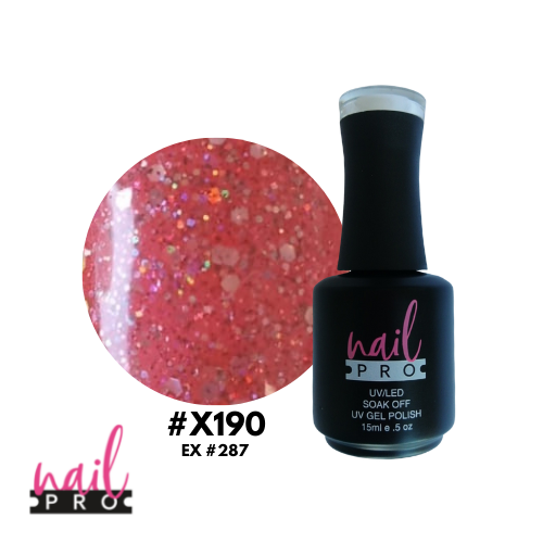 NAIL PRO Esmalte Permanente X190 (ex287) Rosado anaranjado con glitter