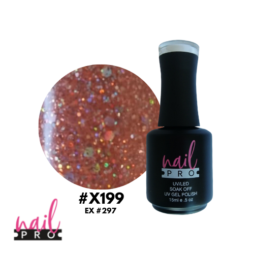 NAIL PRO Esmalte Permanente X199 (ex297) Rosado con glitter holo