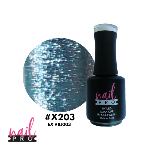 NAIL PRO Esmalte Permanente X203 (exBJ003) Celeste Glitter intenso