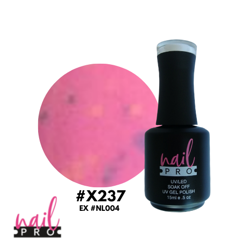 NAIL PRO Esmalte Permanente X237 (exNL004) Rosado con manchitas amarillo y celeste